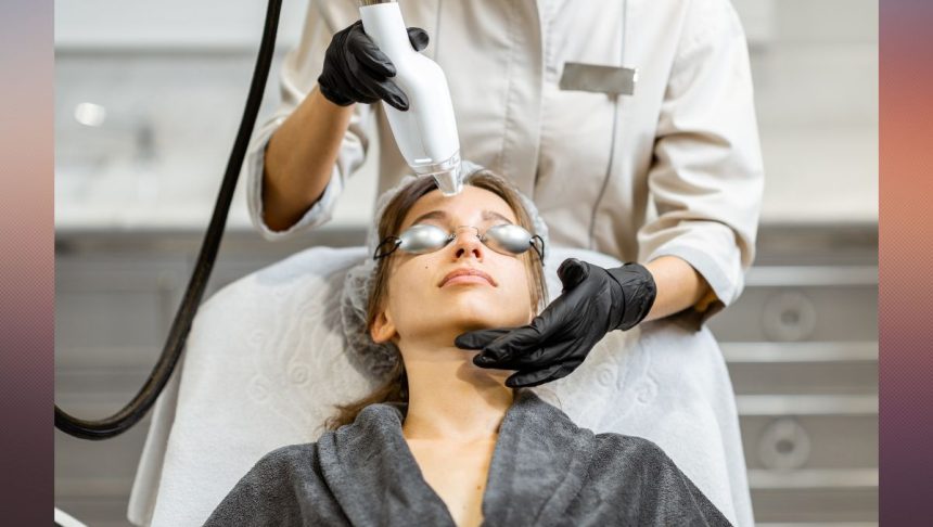The woman is undergoing a Picosure laser treatment to get rid of melasma.